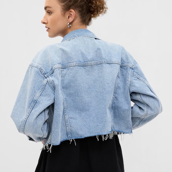 New PROJECT GAP Cropped Icon Denim Jacket with Washwell - Picture 2 of 3